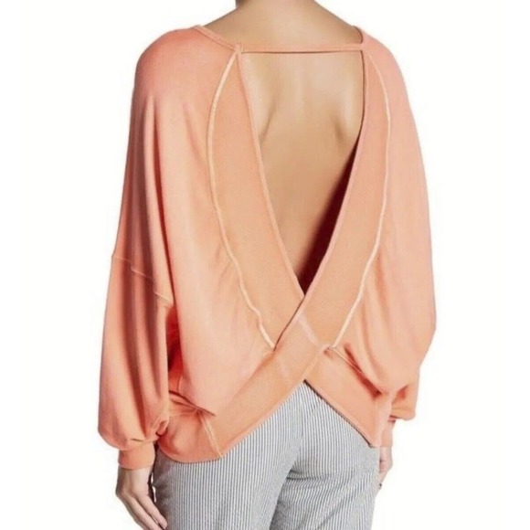 Free People Tops - Free People Back It Up Oversized Sweatshirt Open Back Pullover Orange Medium